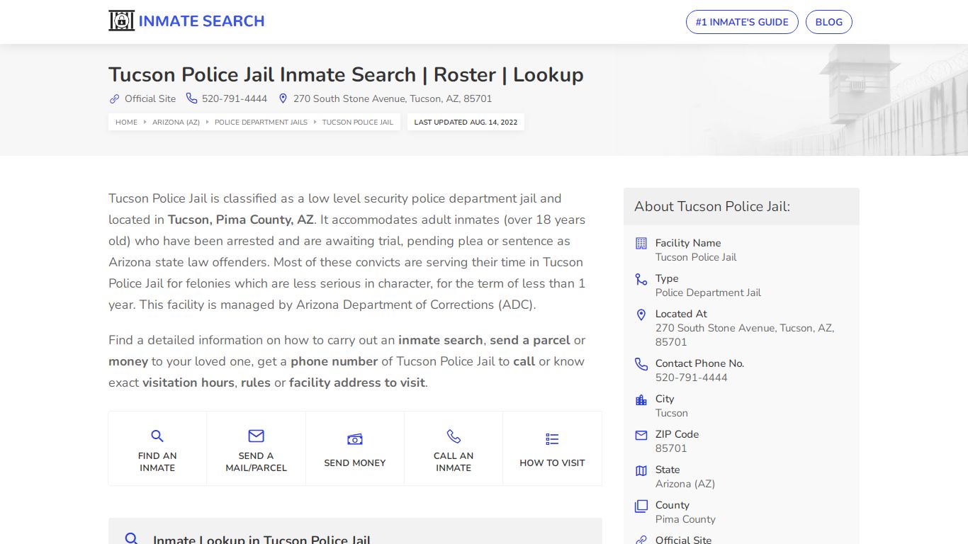 Tucson Police Jail Inmate Search | Roster | Lookup